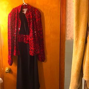 2 piece drapers and Damon’s black and red dress